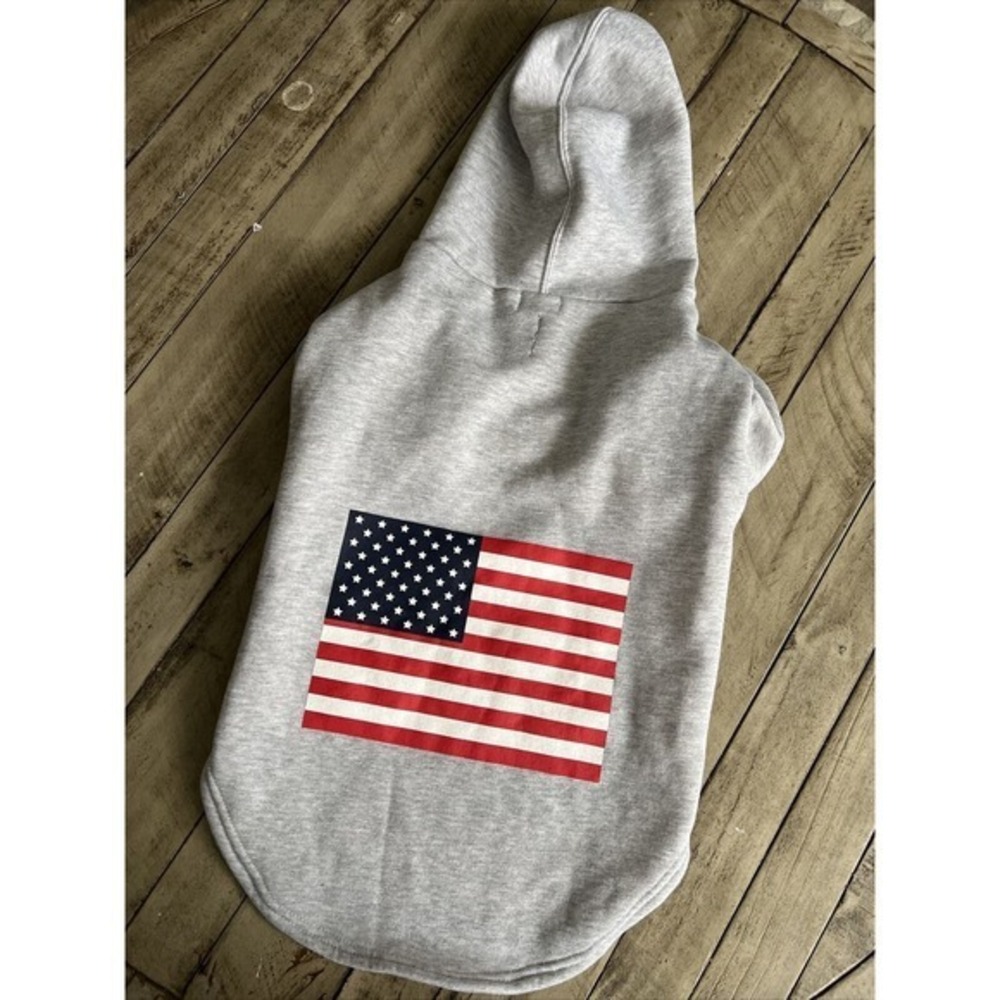 Nautica Pet Dog Gray Hoodie American Flag Size XL